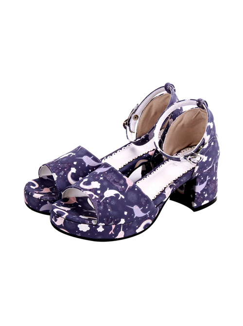 Dreamy Cute Fish Printing Round-toe Sweet Lolita Sandals  |  Lolita Sandals