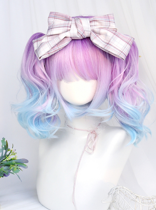 Dreamy Gradient Blue-purple Water Wave Curly Double Ponytail Wig Sweet Lolita Wigs  |  Wigs