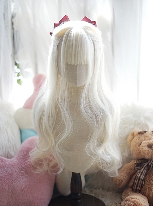 Elegant Creamy White Big Wavy Roll Design Air Bangs Decoration Classic Lolita Princess Long Wigs  |  Wigs