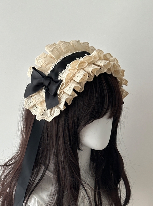 Elegant Exquisite Versatile Double Layer Lace Ruffles Doll Sense Classic Lolita Vintage Wide Headband  |  Lolita Headbands