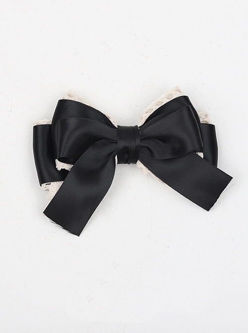 Elegant Mature Princess Style Daily Commute Black Ribbon Two Layers Bowknot Lace Classic Lolita Hairpin  |  Lolita Hairpins