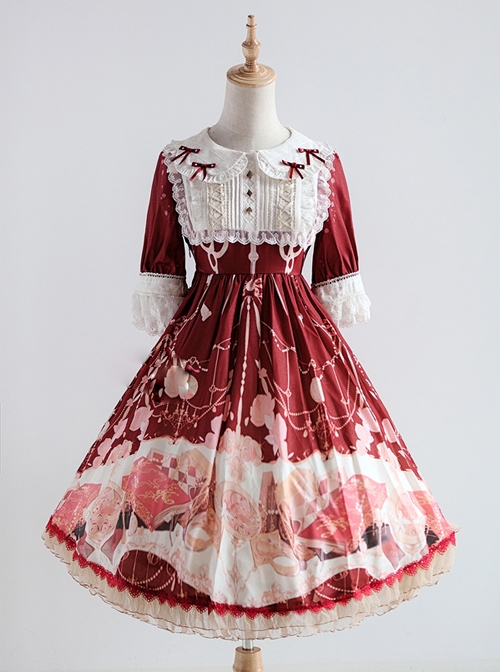 Elegant Printing Doll Collar Classic Lolita Short Sleeve Dress  |  Classic Lolita Dresses