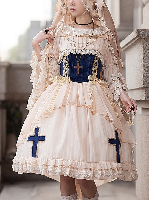 Eternal Life Song Series Spring Chiffon Lace Stitching Cross Halloween Classic Lolita Sleeveless Dress  |  Classic Lolita Dresses