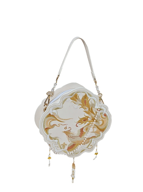 Exquisite Phoenix Pattern Embroidery Pearl Chain Decoration Hanfu Antique Handbag  |  Lolita Bags