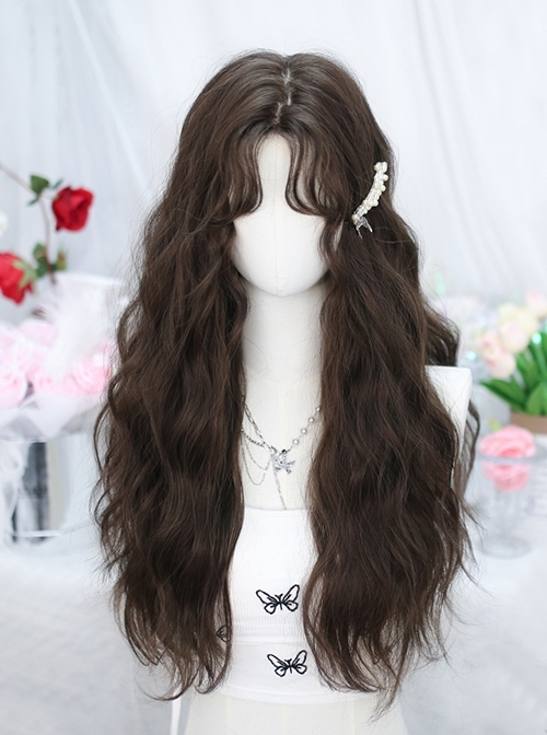 Fallen Series Versatile Stylish Young Beautiful Fluffy Wool Rolls Mid Split Brown Sweet Lolita Full Head Wig  |  Wigs