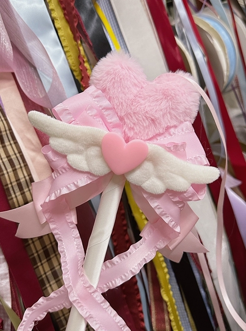 Fantasy Magical Girl Stage Property Ribbon Bowknot Sweet Lolita Plush Cute Heart Shape Star Wings Magic Wand  |  Lolita Magic Wand/Scepter