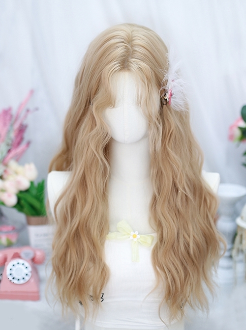 Fantasy Series Milk Tea Golden Daily Lace Mid Split Long Curls Sweet Lolita Full Head Wig  |  Wigs