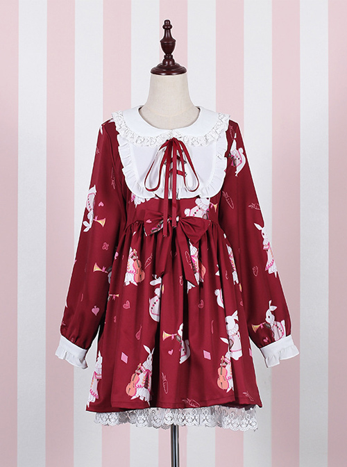 Fashion And Musical Instrument Rabbit Series Printing Sweet Lolita Long Sleeves Dress  |  Sweet Lolita Dresses