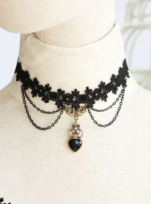 Fashion Black Lace Sweet Peach Heart Lolita Necklace  |  Lolita Necklaces