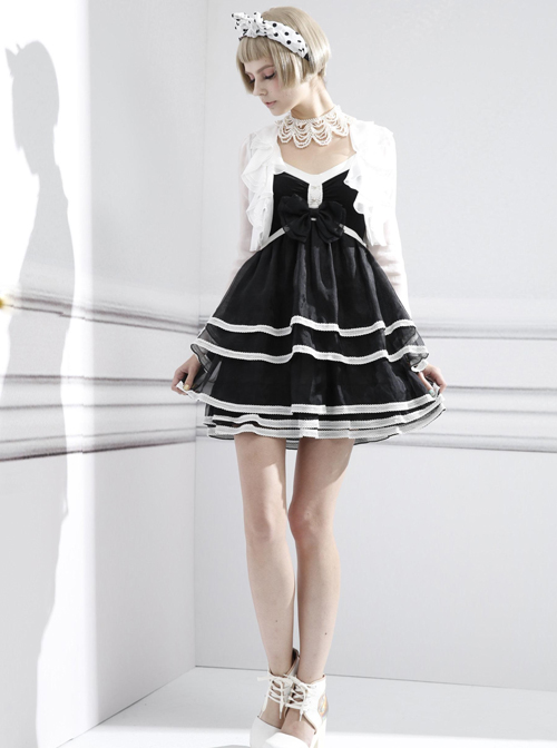 Fashion Contracted Black Bowknot Gothic Lolita Sling Dress  |  Plus Size Lolita Dresses