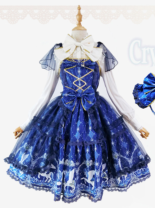 Fashion Pegasus Printing Blue Sweet Lolita Sling Dress  |  Plus Size Lolita Dresses