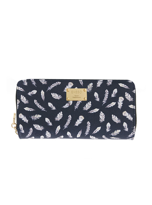 Feather Printing Lolita Black Long Wallet  |  Lolita Bags