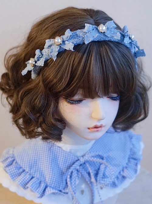 Flower Pearl Decoration Bow-Knot Blue Sweet Lolita Headband  |  Lolita Headbands