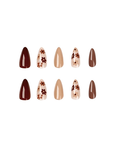 Flower Series Brown Autumn Winter Solid Color Flowers Detachable Finished Disposable Manicure Nail Pieces  |  Nails