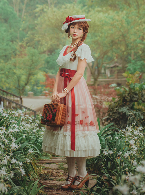 Flowers Embroidery Little High Waist Classic Lolita Long Dress  |  Classic Lolita Dresses