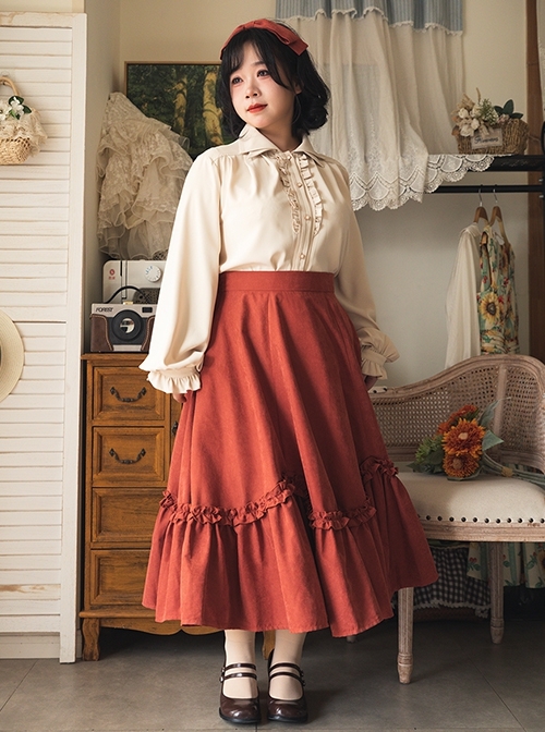 Forest Basket Series Spring Autumn Elegant Versatile Vintage Classic Lolita Petal Ruffles Skirt SK  |  Skirts