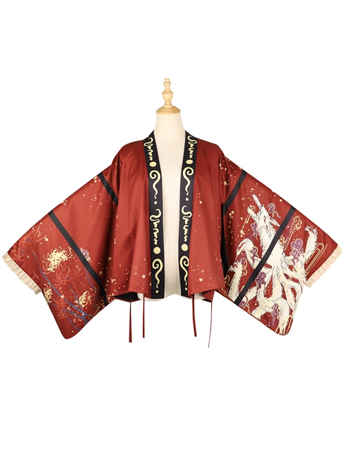 Fox Demon Series Japanese Style Vintage Printing Sweet Lolita Red Big Sleeves Outer Clothing  |  Coat & Jacket