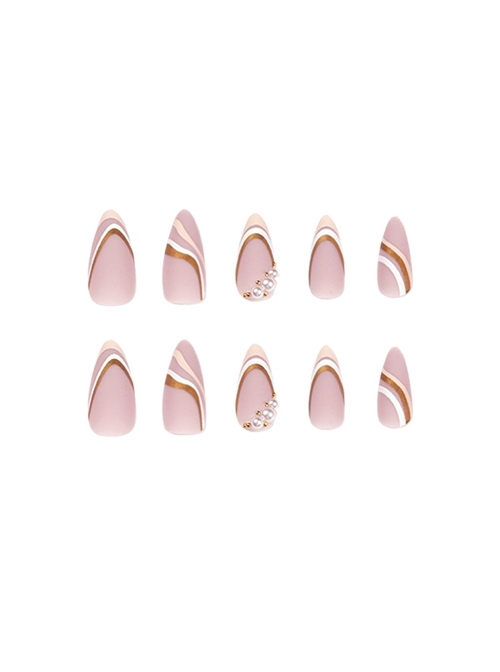 French Series Pink Simple Lines Pearl Decoration Detachable Finished Disposable Manicure Nail Pieces  |  Nails