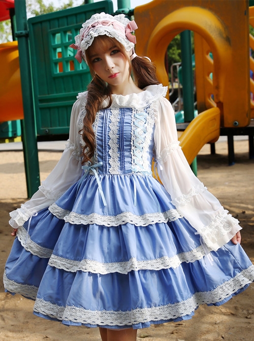 Fresh Mille Crepes Series Lace Classic Lolita Sling Dress  |  Classic Lolita Dresses