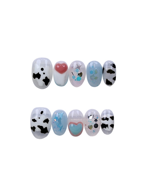 Fresh Summer Cute Cows Three-Dimensional Peach Heart Sweet Detachable Finished Short Manicure Nail Pieces  |  Nails