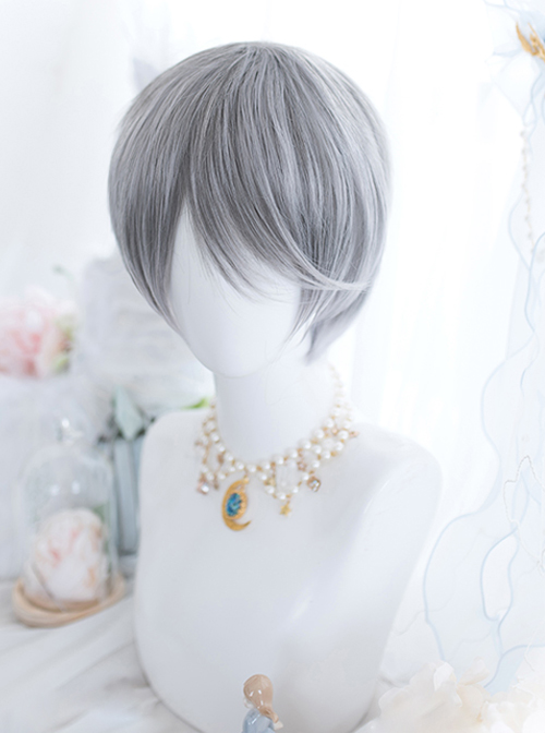 Frost Gray Mixed Short Hair Classic Prince Lolita Wigs  |  Wigs