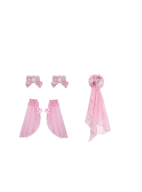 Gem Princess Series Pink Rose Everlasting Flower Bowknot Lace Sweet Lolita Hanamaru Headgear Sleeves Leg Rings Matching Accessory  |  Lolita Headbands