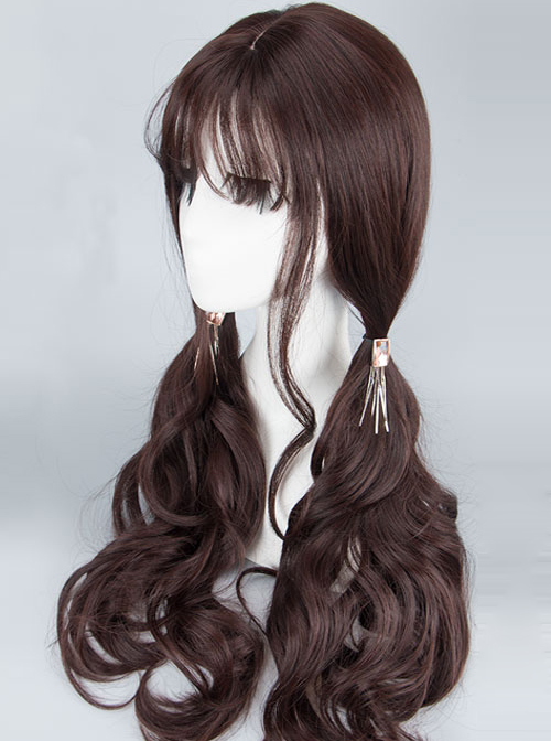 Gentle Air-bangs Long Curly Hair Dark Brown Lolita Wig  |  Wigs