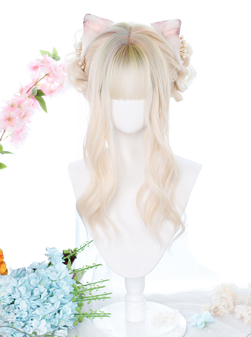 Gentle Golden Long Curly Wig Head Top Multicolor Sweet Lolita Wigs  |  Wigs