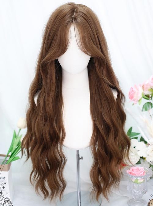 Gentle Honey Brown Full Head Long Curly Hair Water Ripples Character Bangs Natural Sweet Lolita Wig  |  Wigs