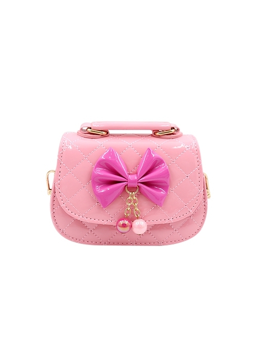 Girl Child Cute Princess Style Sweet Lolita Kid Bowknot Plaid Bead Pendant Crossbody Portable Bag  |  Kids Bag