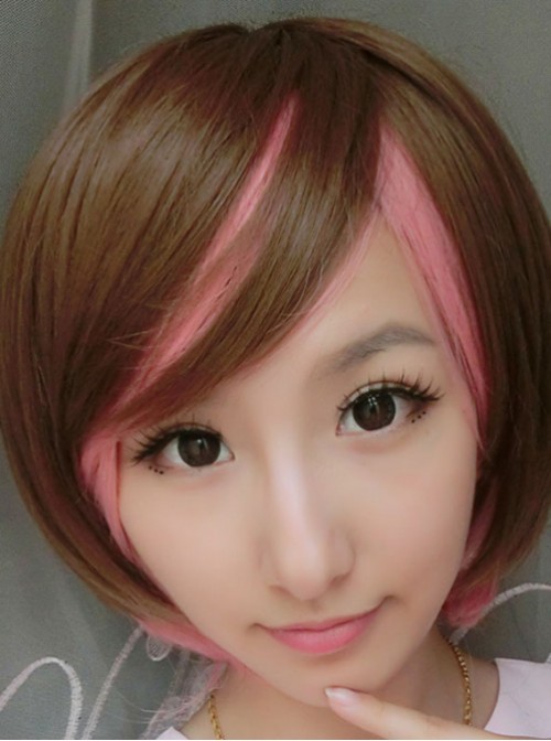 Girl’s Sweet Brown Pink Lolita Short Wig  |  Wigs