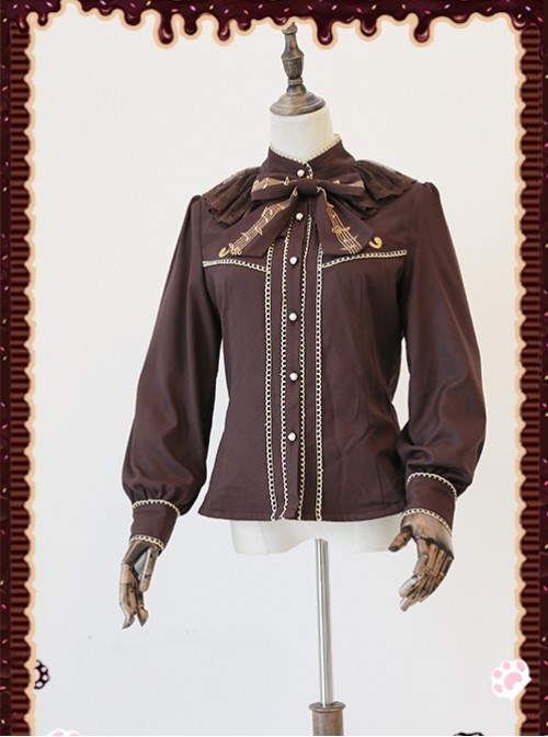 Gold Strings Series Coffee Color Thickened Chiffon Lolita Long Sleeve Shirt  |  Blouses