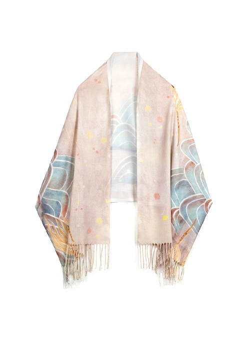 Golden Crow Starry Sky Autumn Water Series Chinese Style Winter Light Pink Landscape Painting Fairy Classic Lolita Scarf Shawl  |  Lolita Scarves