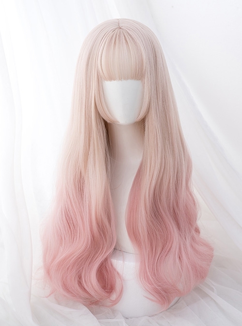 Golden Gradient Pink Natural Cute Sweet Internet Celebrity Air Bangs Sweet Lolita Wig  |  Wigs