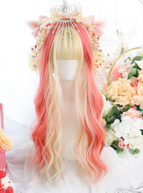 Golden Highlight Pink Long Curly Wig Classic Lolita Wigs  |  Wigs