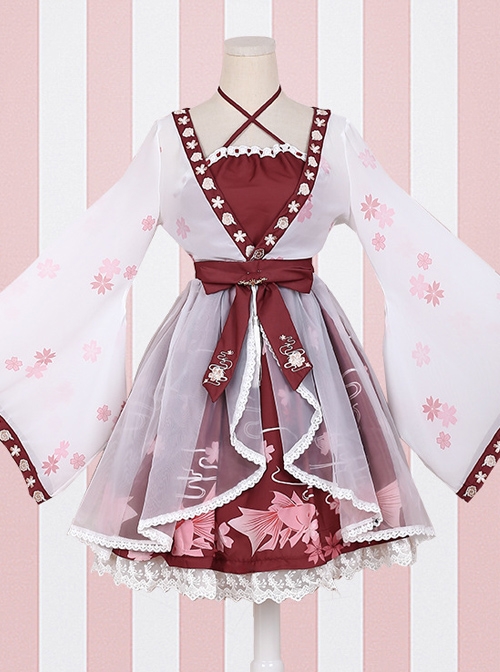 Goldfish Sakura Princess Embroidery Sweet Lolita Long Sleeve Dress  |  Sweet Lolita Dresses