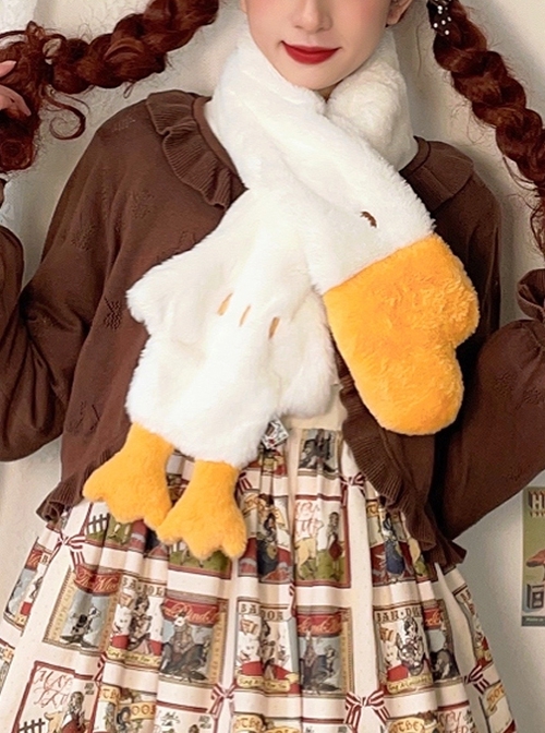 Good Big Goose Series Sweet Daily All-Match Embroidery White Goose Plush Winter Warm Sweet Lolita Scarf  |  Lolita Scarves