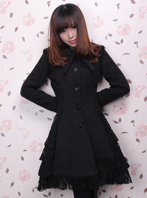 Gorgeous Black Long Sleeves Bow Black Lace Lolita Coat  |  Coat & Jacket