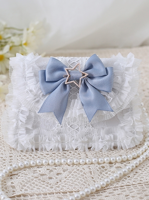 Gorgeous Palace Style Bowknot Elegant Versatile Sweet Pearl Strand Lace Chain Classic Lolita Crossbody Handbag  |  Lolita Bags