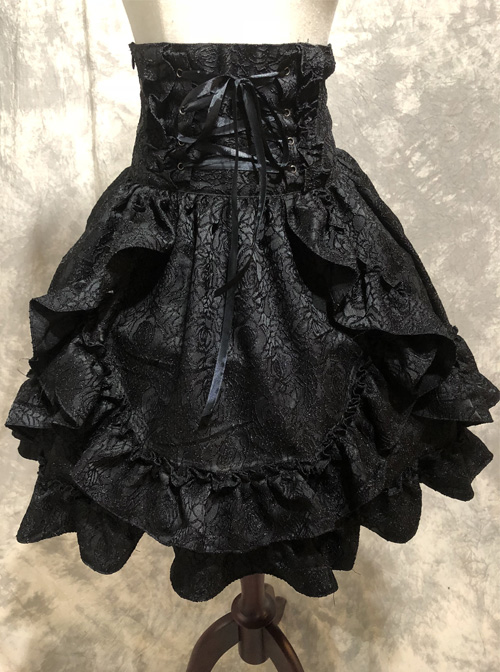 Gothic Black High Waist Lace-up Multi Layer Skirt  |  Skirts