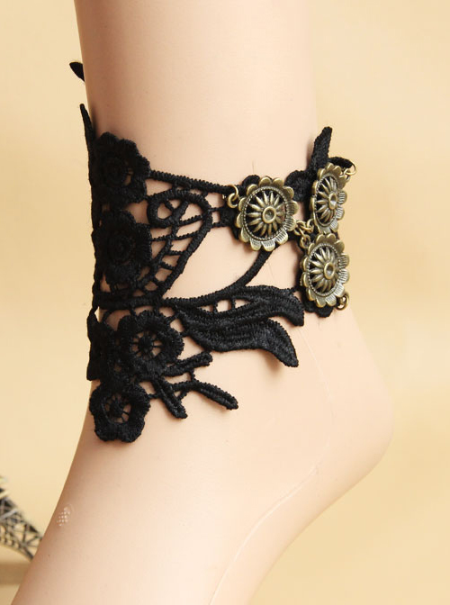 Gothic Black Lace Handmade Lolita Ankle Belt  |  Lolita Ankle Belts