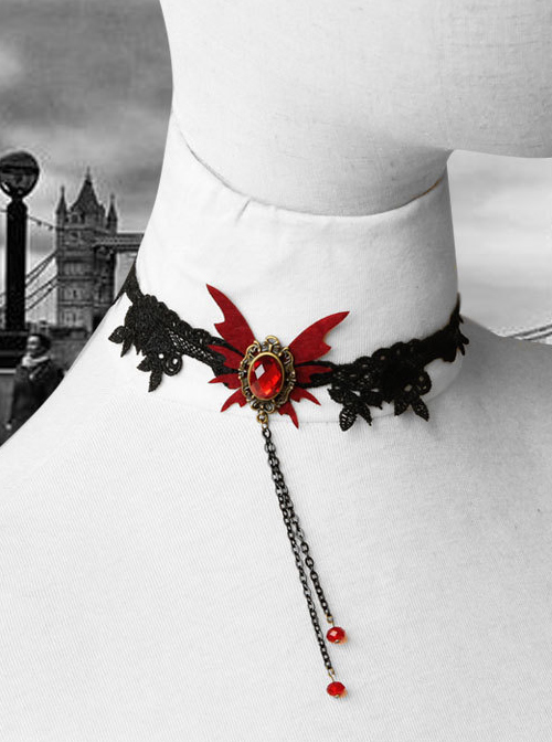 Gothic Black Lace Red Butterfly Lolita Necklace  |  Lolita Necklaces