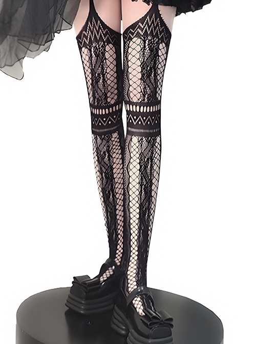 Gothic Retro Court Sexy Fishnet Black Gothic Lolita Suspender Pantyhose  |  Lolita Socks