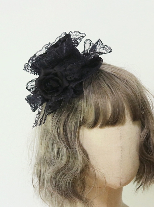 Gothic Retro Palace Lace Rose Bow-Knot Gothic Lolita Hairpin  |  Lolita Hairpins