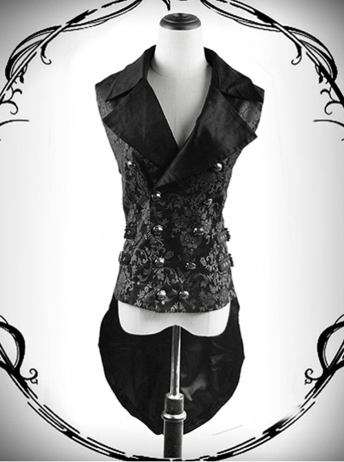 Gothic Retro Palace Suit Collar Printing Embroidery Double-breasted Slim Fit Vest  |  Gothic & Punk Coats & Jackts