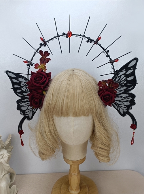 Gothic Style Black Butterfly Wings Our Lady Halo Gothic Lolita Headband  |  Lolita Headbands