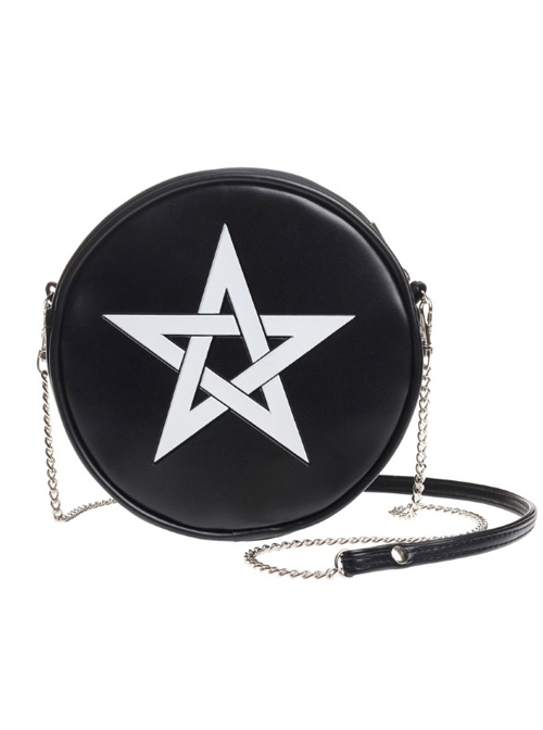 Gothic White Pentagram Black Shoulder Bag Inclined Bag  |  Gothic & Punk Bags