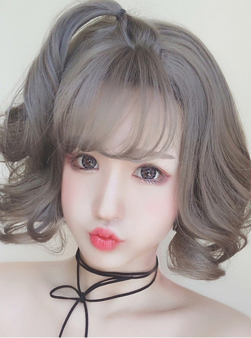 Granny Grey Small Waves Repair Face Short Curly Hair Harajuku Style Lolita Wig  |  Wigs