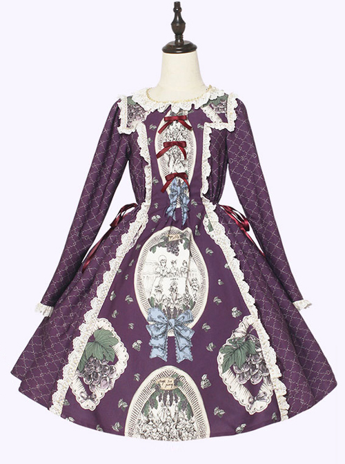 Grape Princess Series OP Elegant Classic Lolita Long Sleeve Dress  |  Classic Lolita Dresses