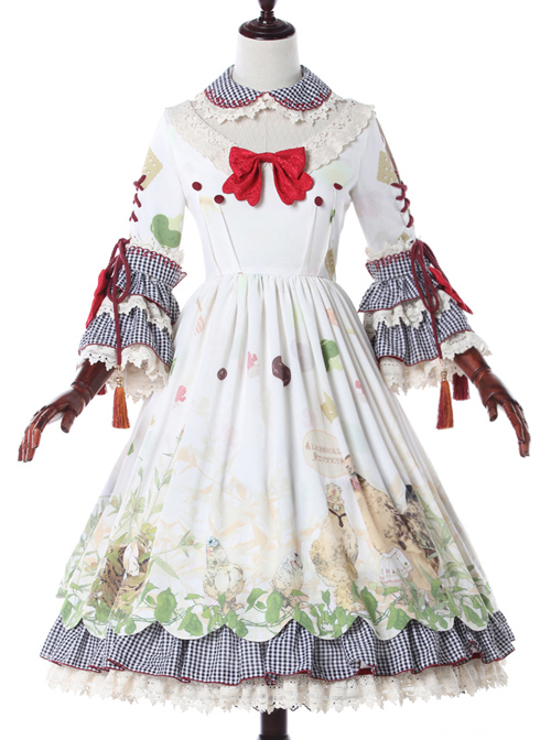 Grass Machicken Series OP Detachable Long Sleeves Sweet Lolita Dress  |  Plus Size Lolita Dresses